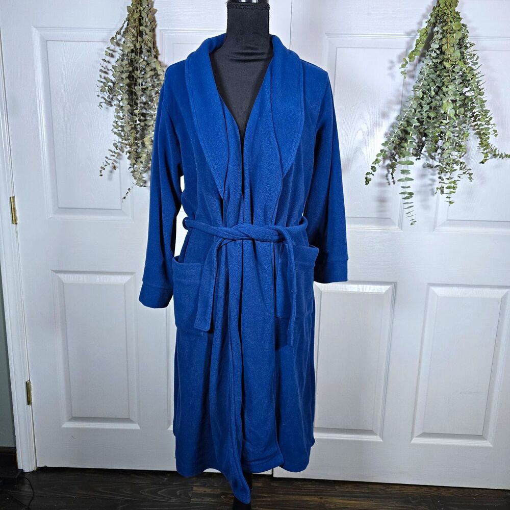 L.L.Bean Unisex Kids Blue Fleece Robe Belted w/ Pockets Cozy 14-16